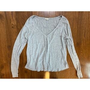 Free People Intimately Gray Ribbed V Neck T Shirt M